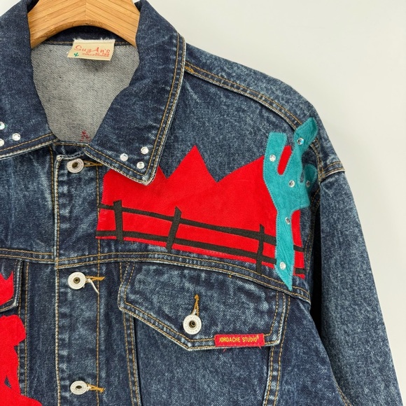 Vintage Jordache Denim Oversized Jacket Western Rodeo Ranch Custom Suede M - Picture 8 of 12
